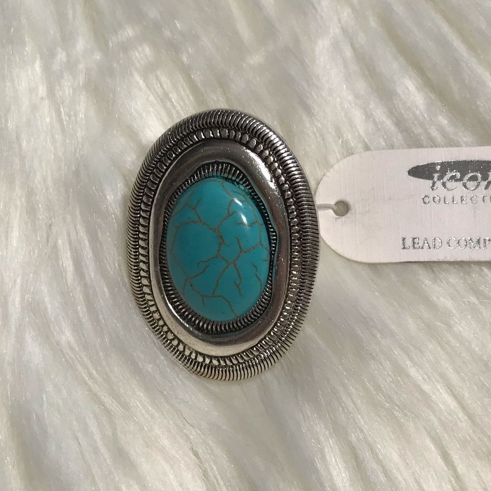Boho Silver Toned Faux Turquoise Ring